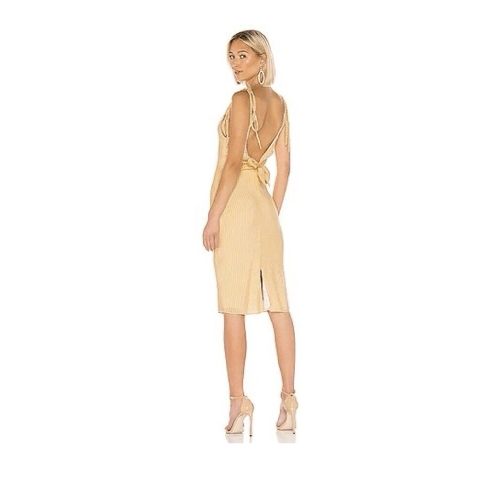 LPA Tank Dress Women's XS Yellow Ivory Striped Strappy Tie Back Slit Knee Length
